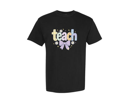 brand:Comfort Colors|color:Black|Preppy School Teach Coquette Bow Graphic T-Shirt