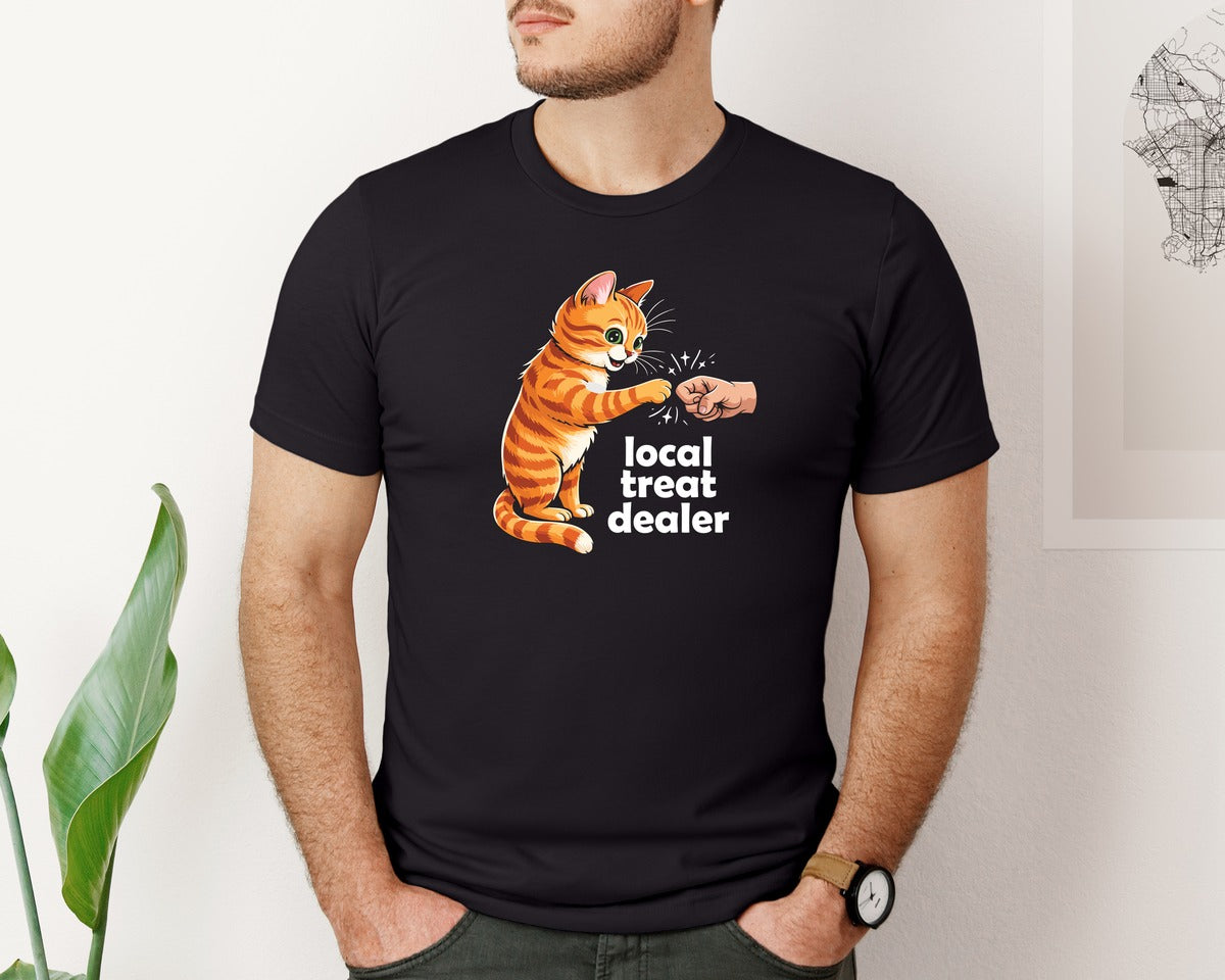 brand:Bella Canvas|color:Black|Local Treat Dealer Funny Cat Lover Graphic T-Shirt