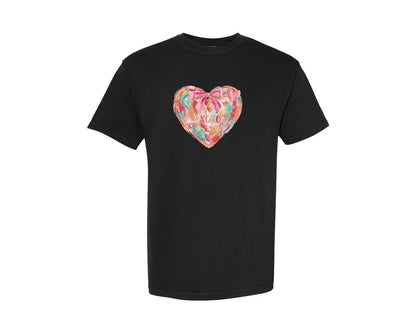 brand:Comfort Colors|color:Black|Valentine Brushstroke Love Heart Xoxo Graphic T-Shirt