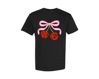 brand:Comfort Colors|color:Black|Kindness Cherries With Bow Graphic T-Shirt