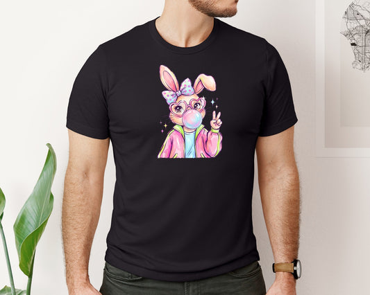 Easter Bunny Girl With Bubble Gum Graphic T-Shirt