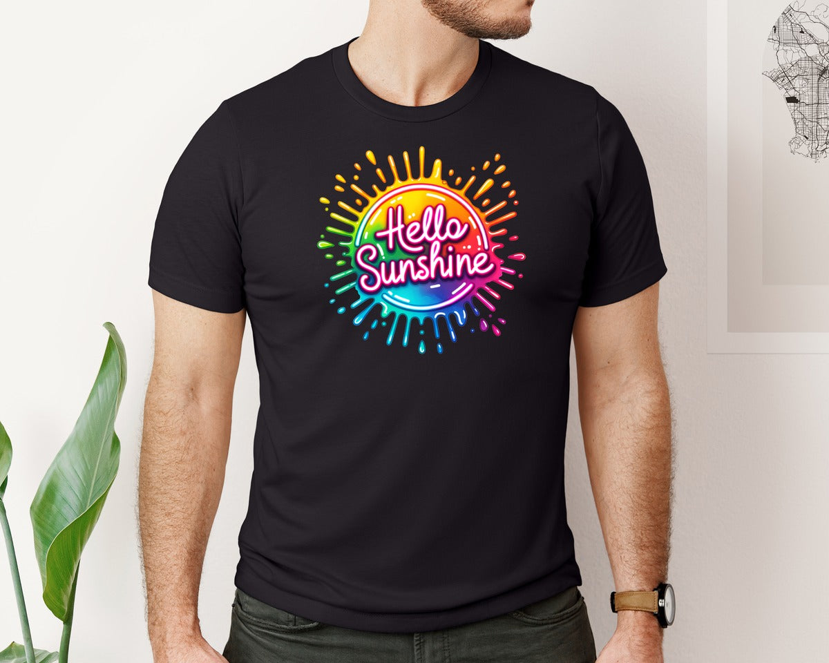 brand:Bella Canvas|color:Black|Colorful Neon Hello Sunshine Graphic T-Shirt
