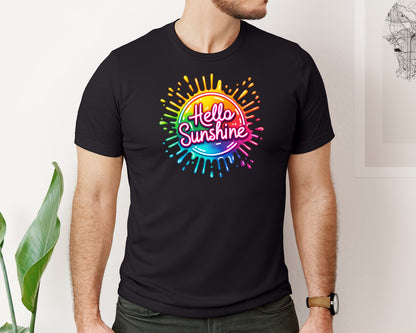 brand:Bella Canvas|color:Black|Colorful Neon Hello Sunshine Graphic T-Shirt