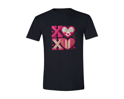 brand:Generic|color:Black|Yarn Crochet Xoxo Valentines Heart Graphic T-Shirt