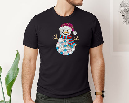 brand:Bella Canvas|color:Black|Rhinestone Snowman Christmas Graphic T-Shirt