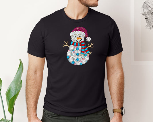 Rhinestone Snowman Christmas Graphic T-Shirt
