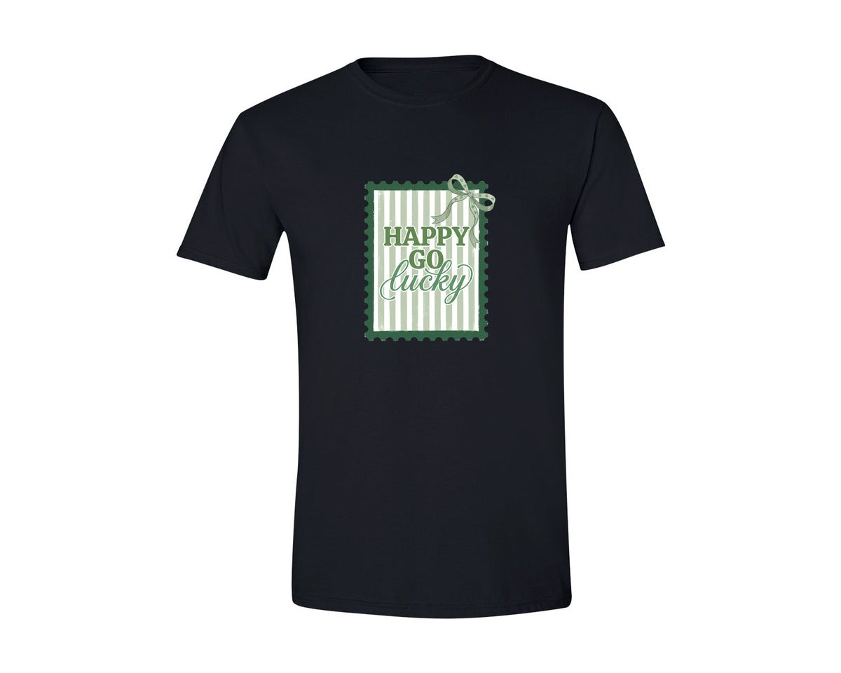 brand:Generic|color:Black|Happy Go Lucky St Patricks Stamp Graphic T-Shirt