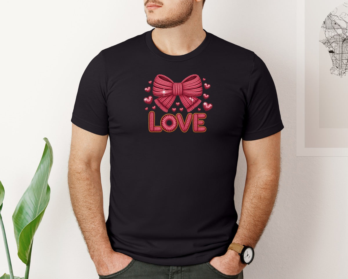 brand:Bella Canvas|color:Black|Love Crochet Coquette Valentines Daypng Graphic T-Shirt