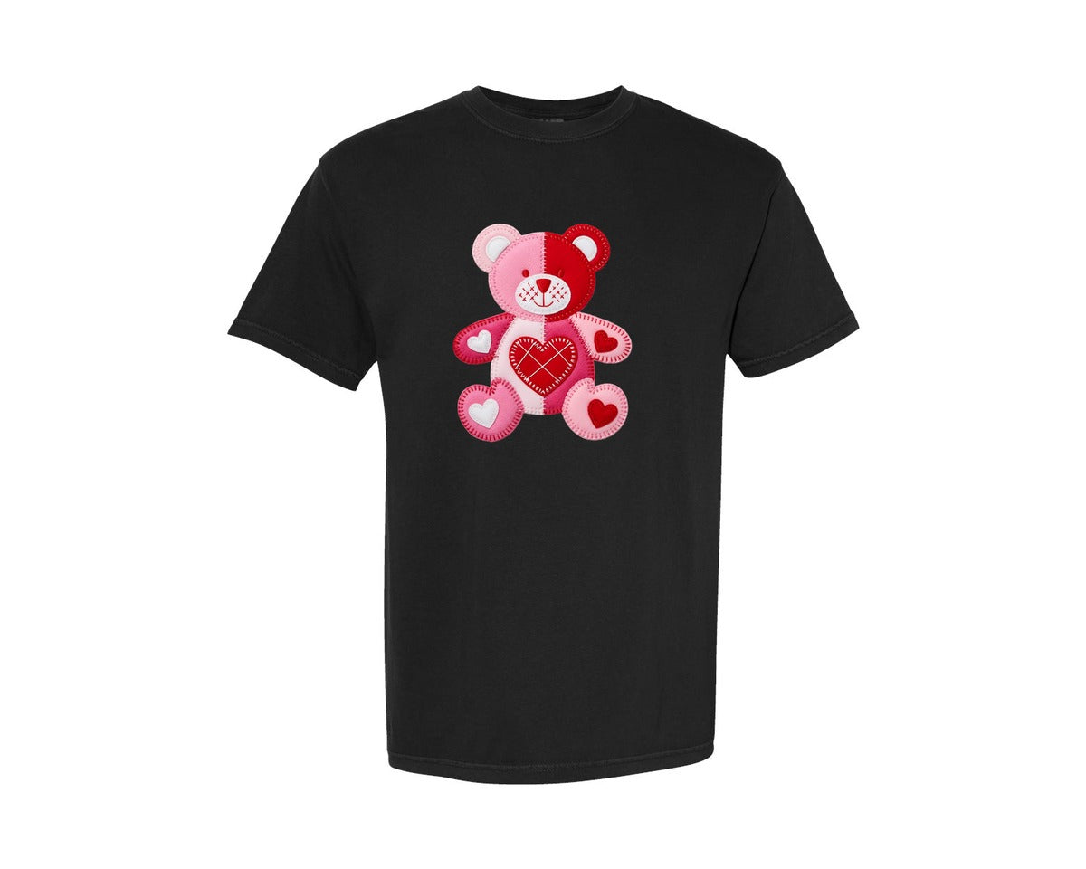 brand:Comfort Colors|color:Black|Patchwork Valentine Teddy Bear 4 Graphic T-Shirt