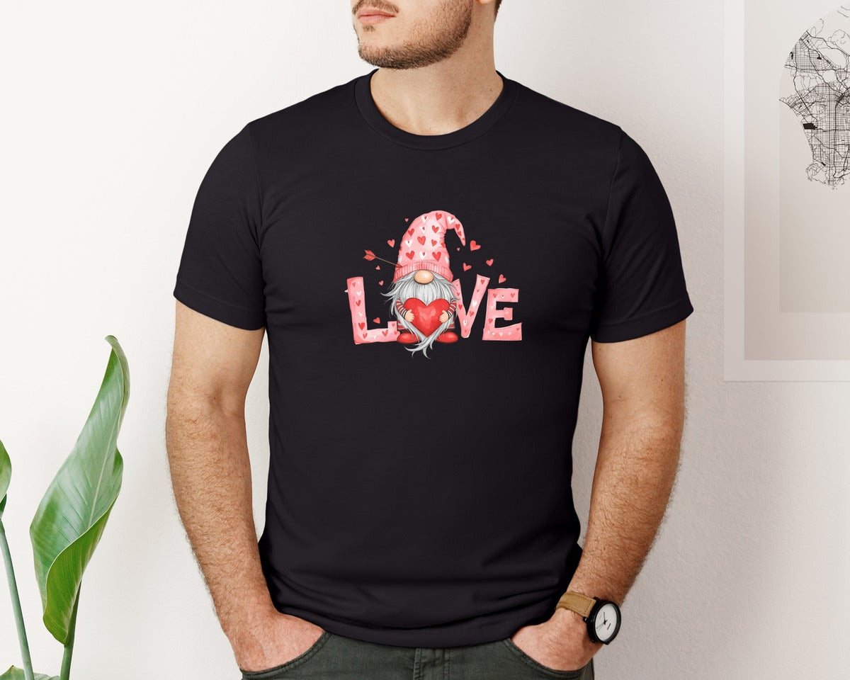 brand:Bella Canvas|color:Black|Valentine Gnome Love T Shirt Graphic T-Shirt