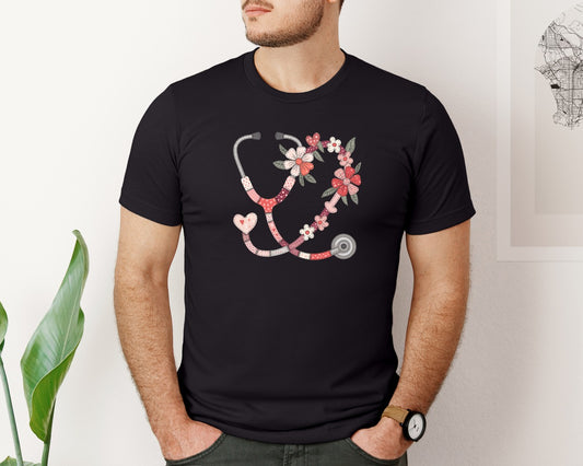 Floral Nurse Stethoscope Valentine 4 Graphic T-Shirt