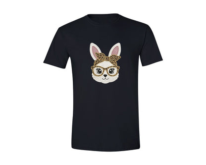 brand:Generic|color:Black|Cute Bunny With Leopard Bow Glasses Graphic T-Shirt