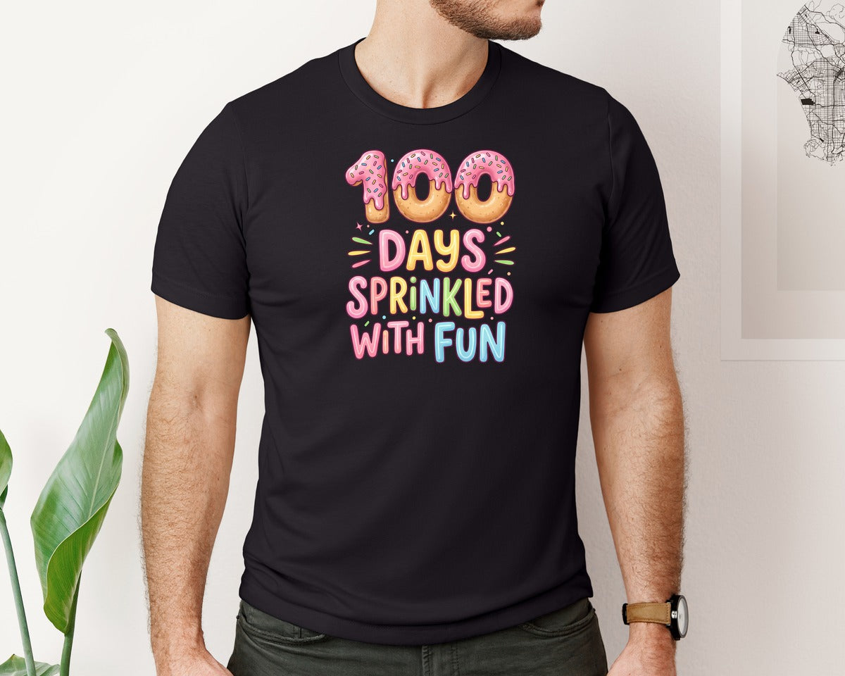 brand:Bella Canvas|color:Black|100 Days Sprinkled With Fun 15 Graphic T-Shirt