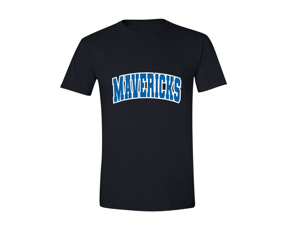 brand:Generic|color:Black|Mavericks Varsity Curved Blue White Graphic T-Shirt