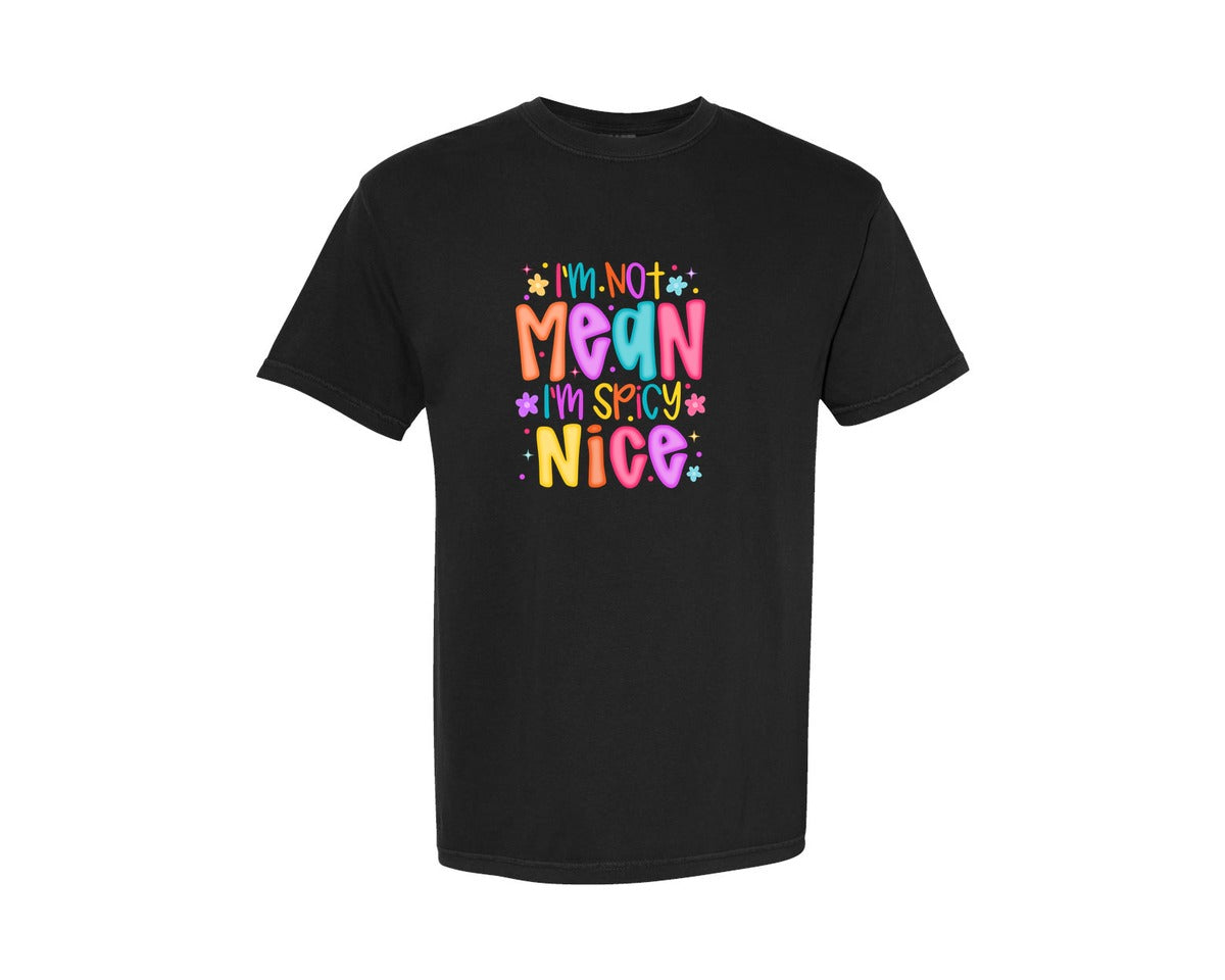 brand:Comfort Colors|color:Black|Not Mean Im Spicy Sarcastic Graphic T-Shirt
