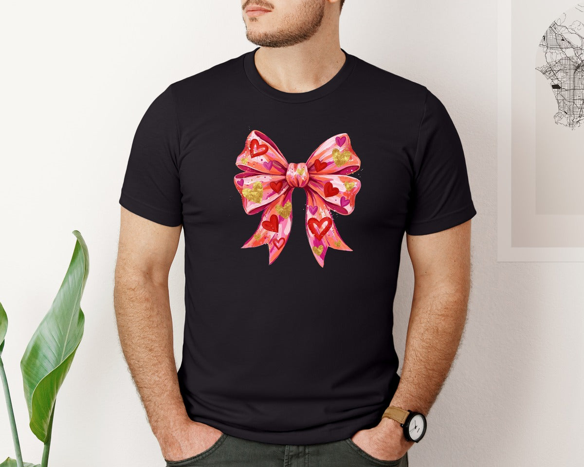 brand:Bella Canvas|color:Black|Valentines Day Coquette Bow 123 Graphic T-Shirt