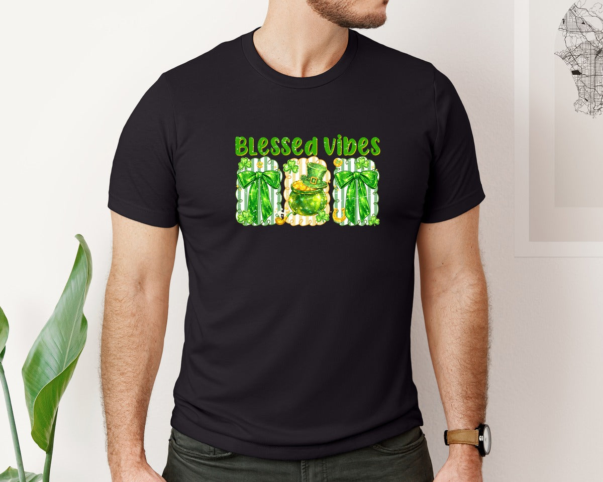 brand:Bella Canvas|color:Black|Blessed Vibes St Patrick 2 Graphic T-Shirt