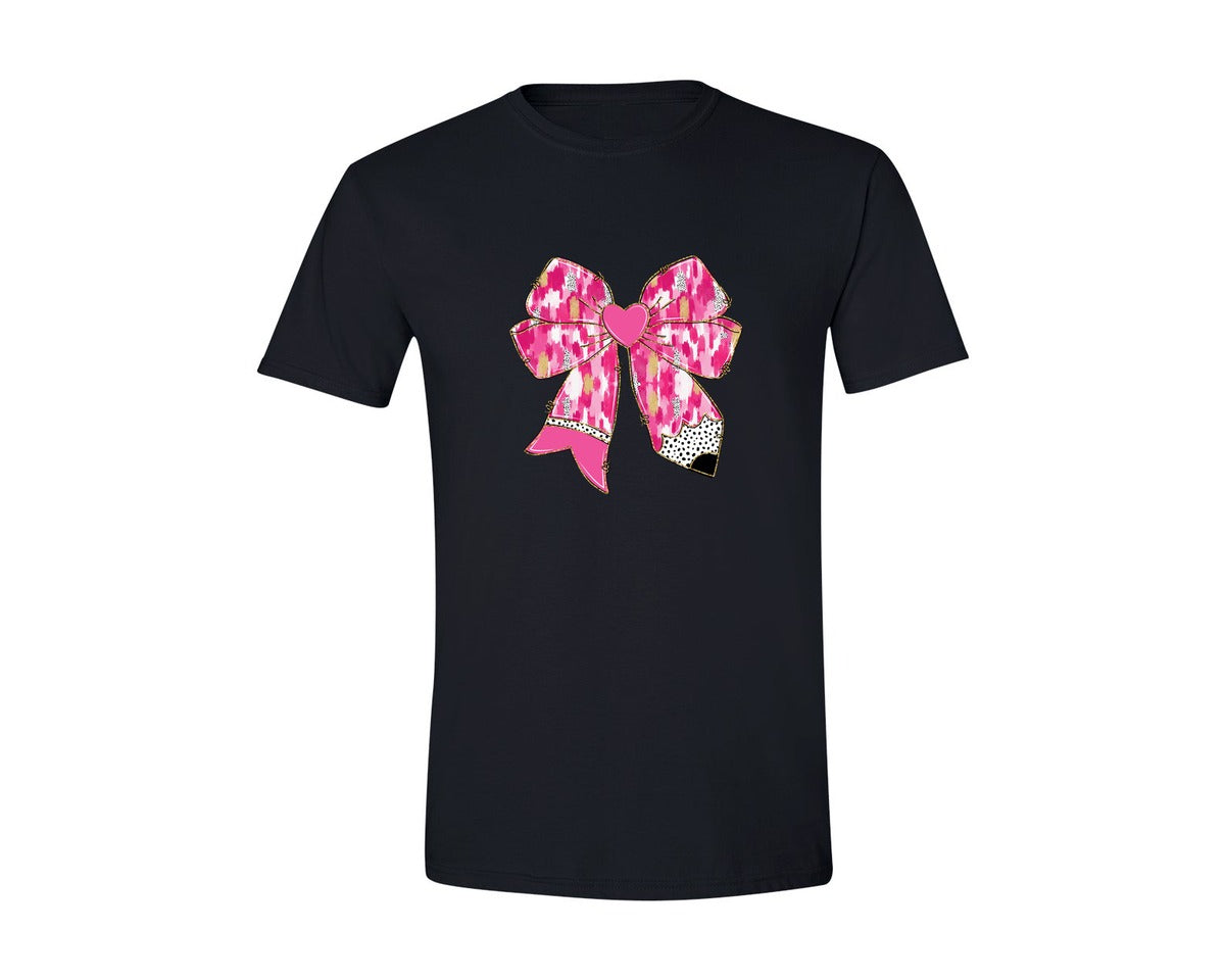 brand:Generic|color:Black|Teacher Valentine Coquette Pencil Bow 2 Graphic T-Shirt
