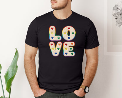 brand:Bella Canvas|color:Black|Love Rainbow Faux Yarn Valentine Tshirt Graphic T-Shirt