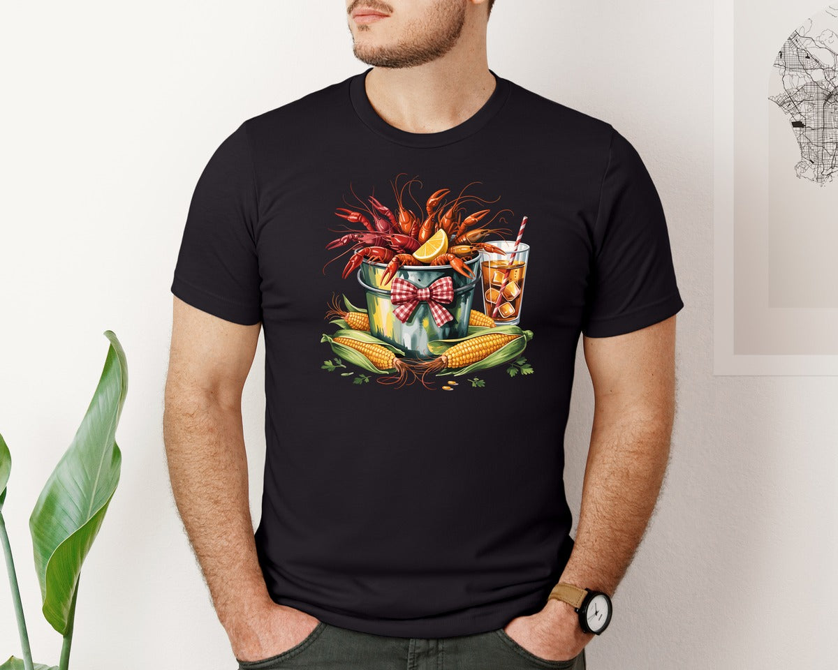 brand:Bella Canvas|color:Black|Seafood Boil Crawfish Shrimp Corn Lemon Graphic T-Shirt