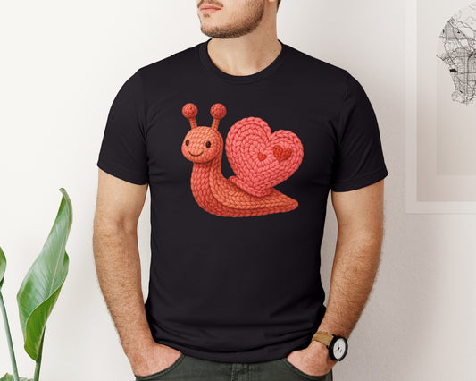 Faux Crochet Snail Cute Valentine Graphic T-Shirt