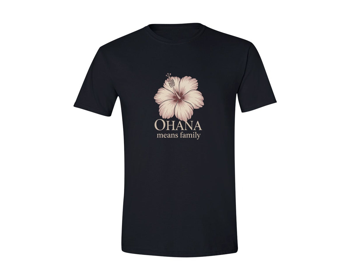 brand:Generic|color:Black|Ohana Means Family Retro Tropical Hibisc Graphic T-Shirt