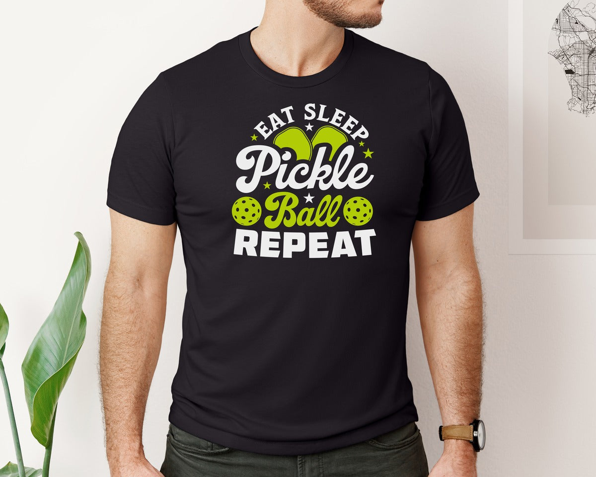 brand:Bella Canvas|color:Black|Eat Sleep Pickleball Repeat T Shirt 2 Graphic T-Shirt