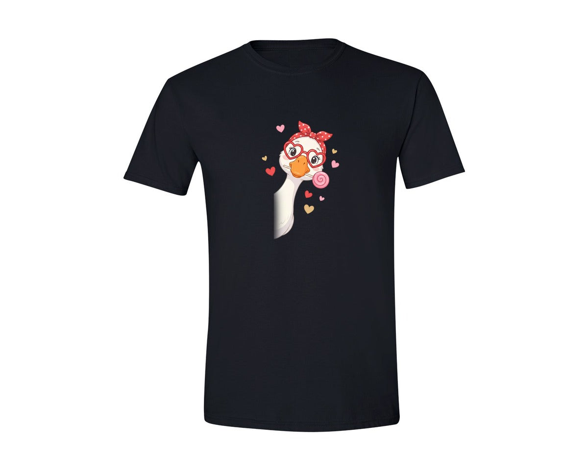 brand:Generic|color:Black|Valentine Goose Heart Glasses Lollipop Graphic T-Shirt