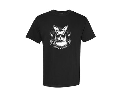 brand:Comfort Colors|color:Black|Vintage Rock Style Cool Bunny Sunglasses Graphic T-Shirt