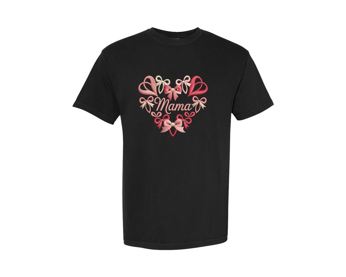 brand:Comfort Colors|color:Black|Crochet Yarn Mama Valentine Heart Graphic T-Shirt