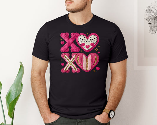 Yarn Crochet Xoxo Valentines Heart Graphic T-Shirt