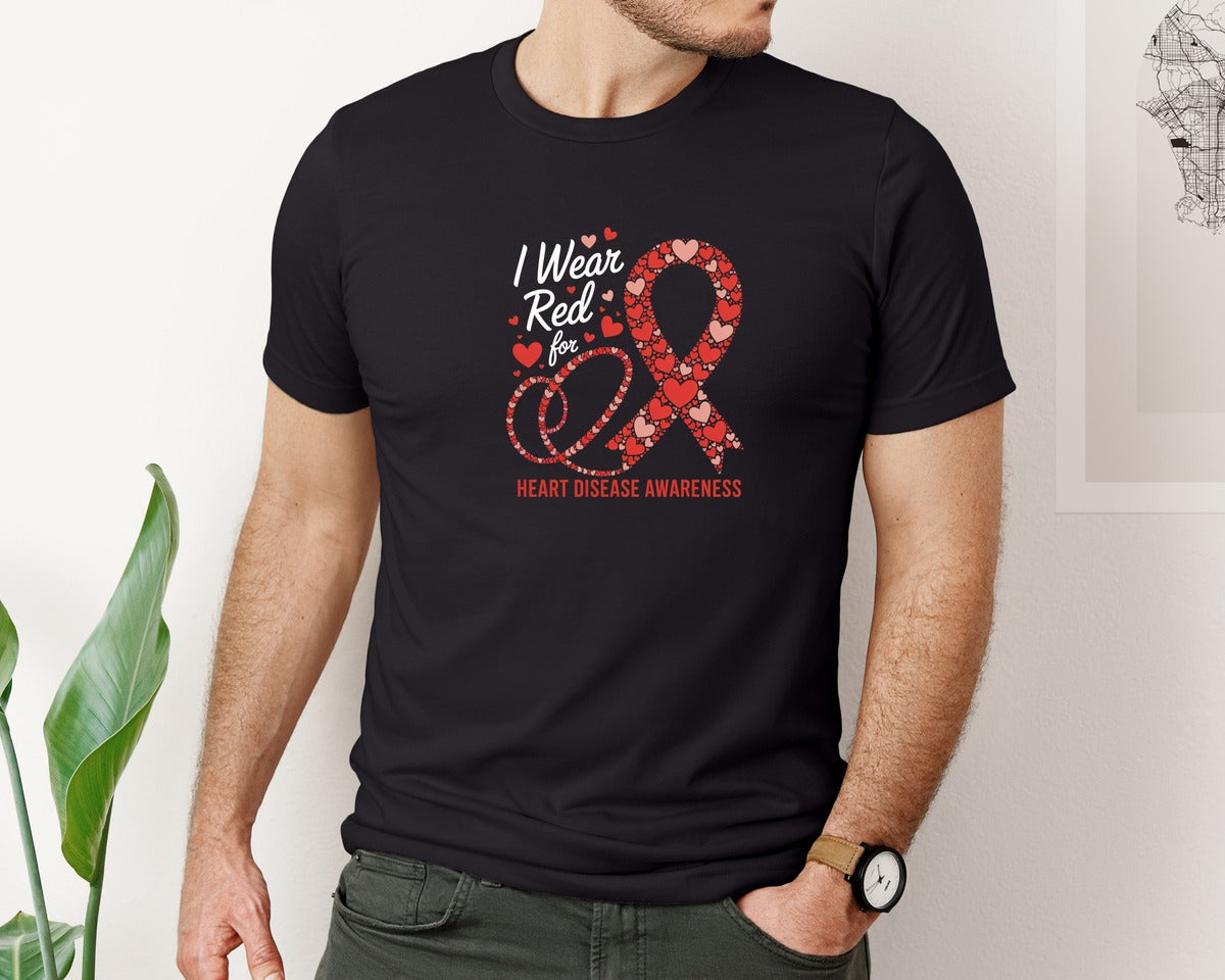 brand:Bella Canvas|color:Black|I Wear Red Heart Disease Awareness 2 Graphic T-Shirt