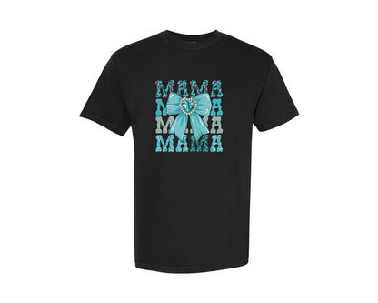 brand:Comfort Colors|color:Black|Trendy Mama Leopard Print Bow 3 Graphic T-Shirt