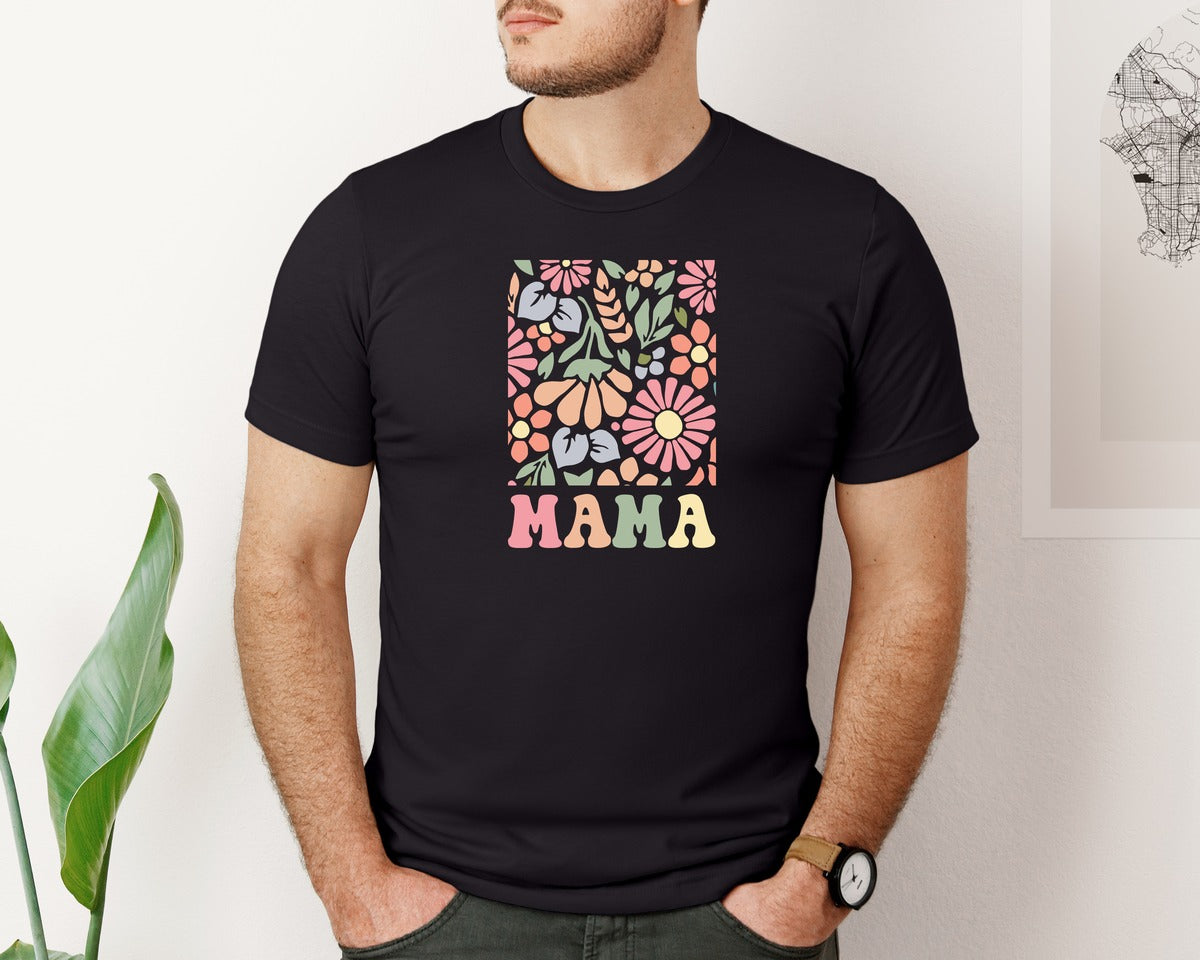 brand:Bella Canvas|color:Black|Boho Floral Mama Mama Flower Graphic T-Shirt
