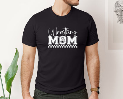brand:Bella Canvas|color:Black|Wrestling Mom Checkered Wrestling Mama Graphic T-Shirt