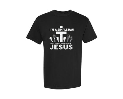 brand:Comfort Colors|color:Black|Christian Guitar Im A Simple Man Graphic T-Shirt