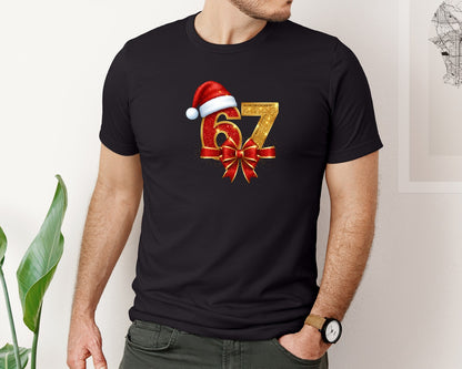 brand:Bella Canvas|color:Black|Christmas Glitter 67 Santa Hat Bow Graphic T-Shirt