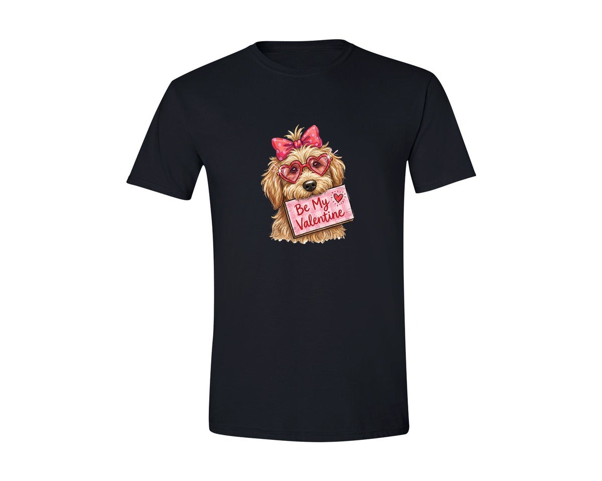 brand:Generic|color:Black|Be My Valentine Doodle Dog Graphic T-Shirt
