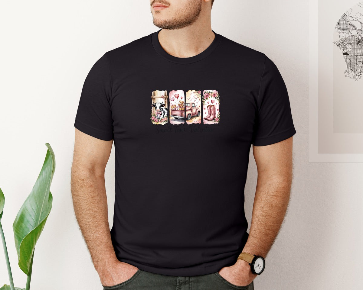 brand:Bella Canvas|color:Black|Small Town Valentine Graphic T-Shirt