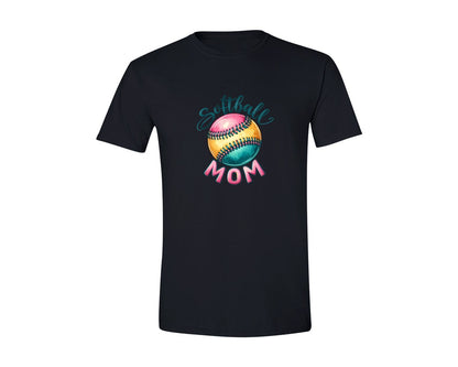 brand:Generic|color:Black|Colorful Softball Mom Mama Mother Graphic T-Shirt