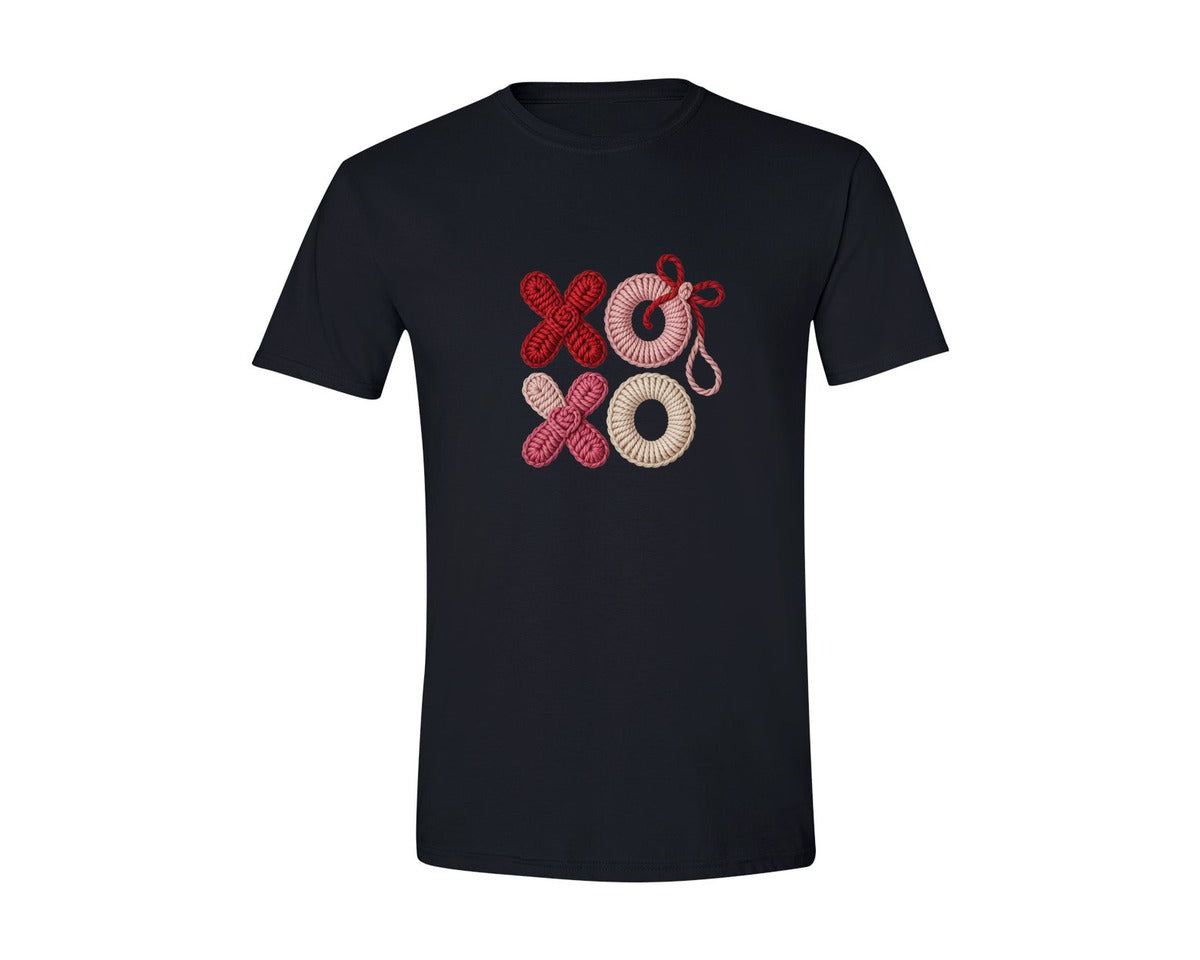 brand:Generic|color:Black|Valentine Xoxo Faux Crochet T Shirt Graphic T-Shirt