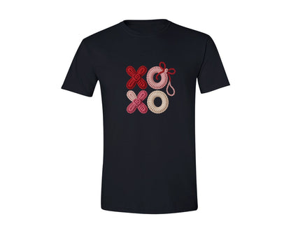 brand:Generic|color:Black|Valentine Xoxo Faux Crochet T Shirt Graphic T-Shirt