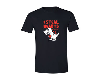 brand:Generic|color:Black|Funny Dinosaur Valentine I Steal Hearts Graphic T-Shirt