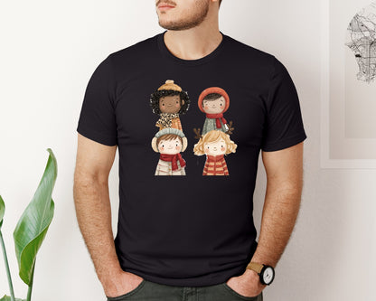 brand:Bella Canvas|color:Black|Whimsical Winter Christmas Girl 14 Graphic T-Shirt