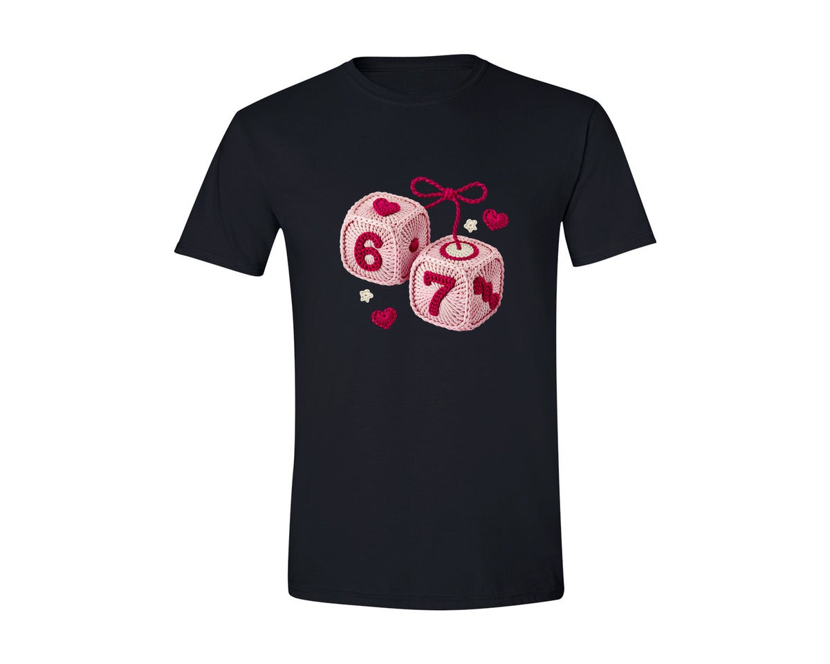 brand:Generic|color:Black|Crochet Dice Six Seven Valentine Graphic T-Shirt