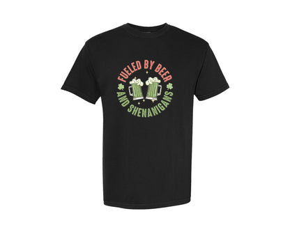 brand:Comfort Colors|color:Black|Fueled By Beer And Shenanigans St Patric Graphic T-Shirt