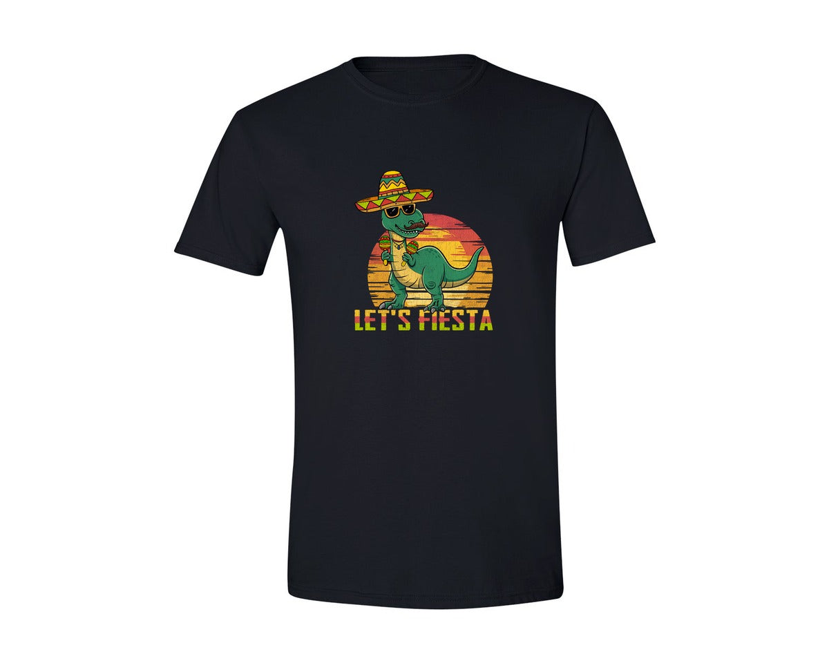 brand:Generic|color:Black|Lets Fiesta Dinosaur Cinco De Mayo Graphic T-Shirt