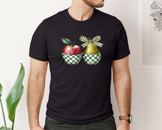 Retro Checkered Coquette Apple Pear Graphic T-Shirt