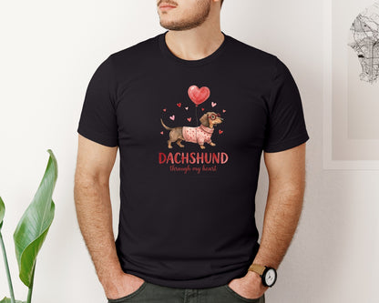 brand:Bella Canvas|color:Black|Valentines Day Dachshund Dog Graphic T-Shirt