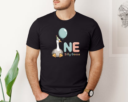 brand:Bella Canvas|color:Black|One Silly Goose Birthday Boy And Girl Graphic T-Shirt